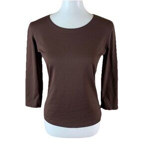 Only Hearts NYC Brown Long Sleeve Fitted Stretchy Minimalist Layering‎ Top Large